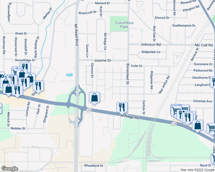 map of restaurants, bars, coffee shops, grocery stores, and more near 250 Milford Street in Greece