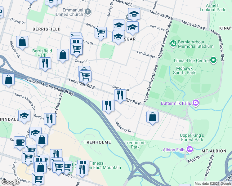 map of restaurants, bars, coffee shops, grocery stores, and more near 7 Solomon Crescent in Hamilton