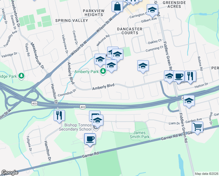 map of restaurants, bars, coffee shops, grocery stores, and more near 480 Melanie Crescent in Hamilton