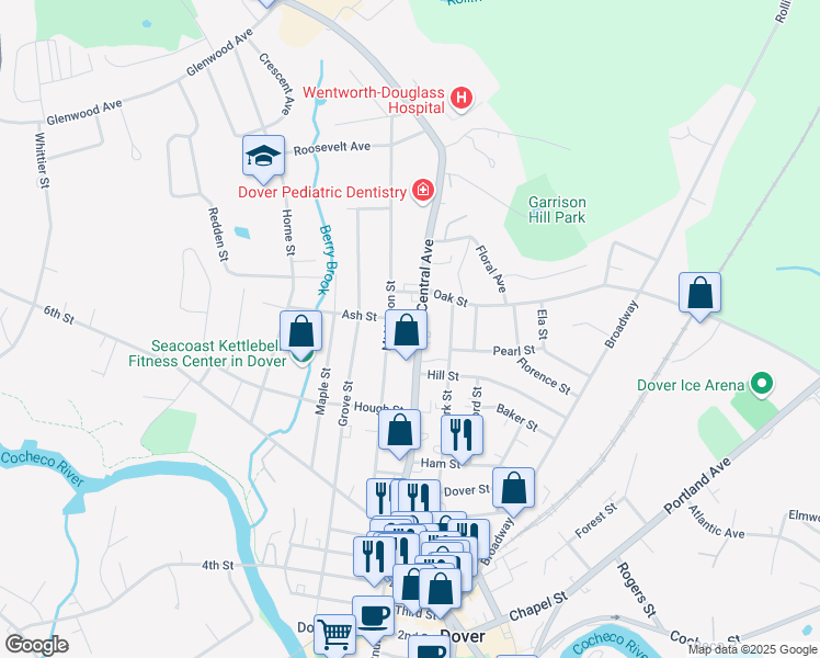 map of restaurants, bars, coffee shops, grocery stores, and more near 661 Central Avenue in Dover