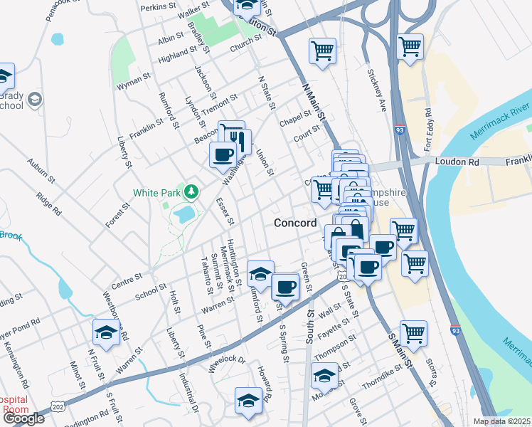 map of restaurants, bars, coffee shops, grocery stores, and more near 39 Green Street in Concord