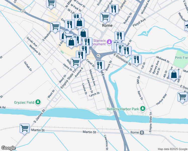 map of restaurants, bars, coffee shops, grocery stores, and more near 200-208 Avenue B in Rome