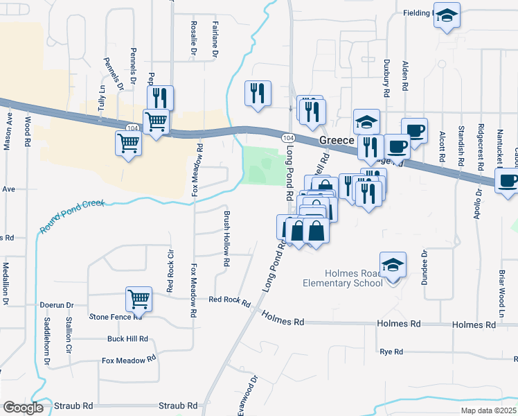 map of restaurants, bars, coffee shops, grocery stores, and more near 150 Towngate Road in Rochester