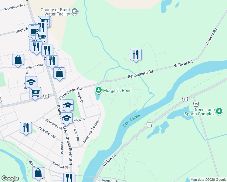 map of restaurants, bars, coffee shops, grocery stores, and more near 10 Charlton Drive in Brant