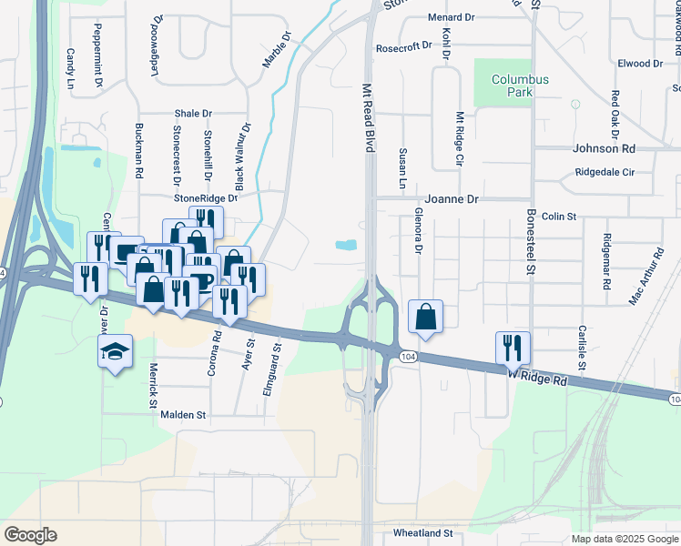 map of restaurants, bars, coffee shops, grocery stores, and more near 39 Thorpe Crescent in Rochester