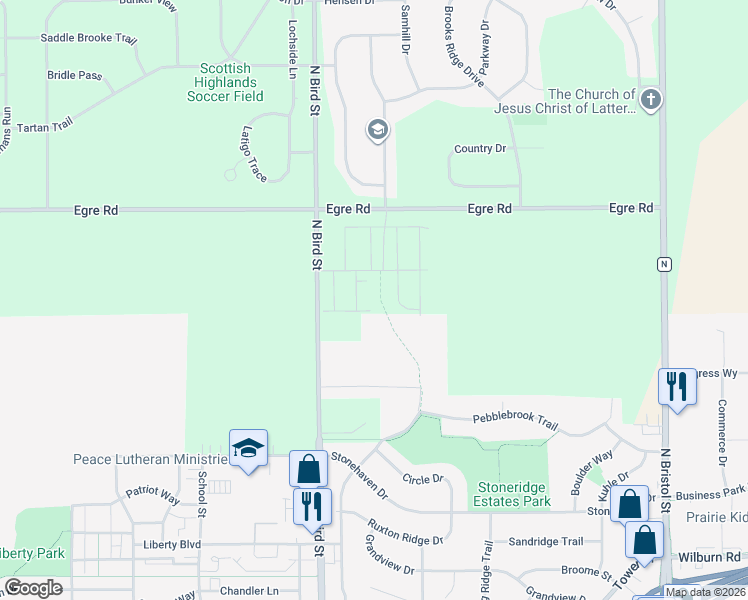 map of restaurants, bars, coffee shops, grocery stores, and more near 1473 Stonewood Crossing in Sun Prairie