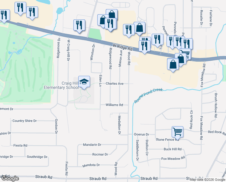 map of restaurants, bars, coffee shops, grocery stores, and more near 193 Ridgewood Road in Rochester