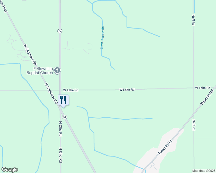 map of restaurants, bars, coffee shops, grocery stores, and more near 2336 West Lake Road in Clio
