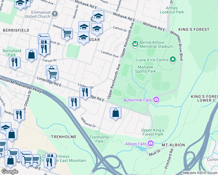 map of restaurants, bars, coffee shops, grocery stores, and more near 842 Upper Kenilworth Avenue in Hamilton
