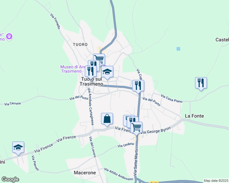 map of restaurants, bars, coffee shops, grocery stores, and more near 15 Via del Porto in Tuoro Sul Trasimeno