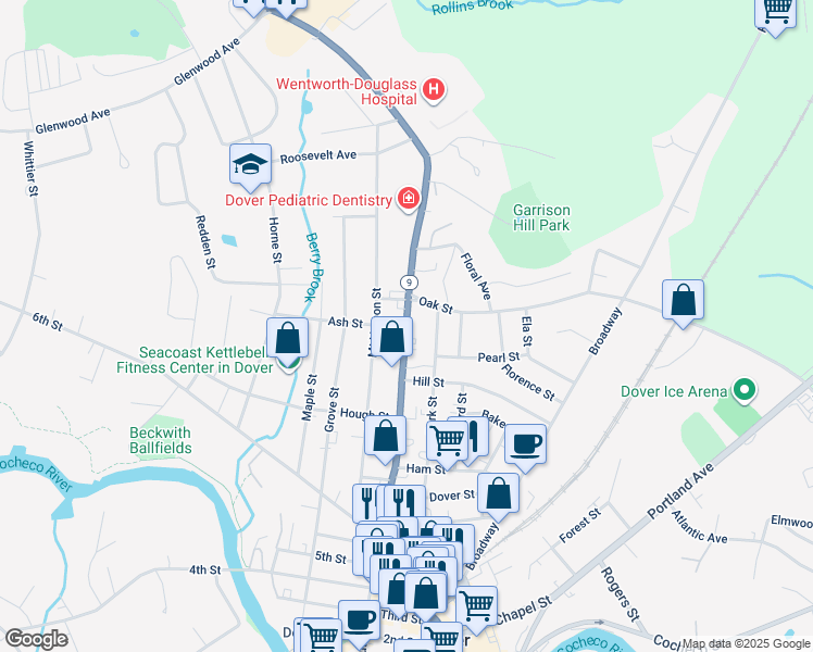 map of restaurants, bars, coffee shops, grocery stores, and more near in Dover