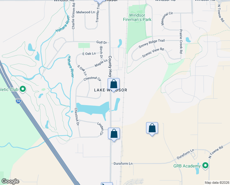 map of restaurants, bars, coffee shops, grocery stores, and more near 6562 Lake Road in Windsor