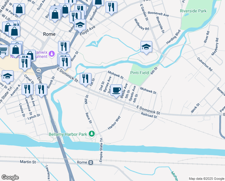 map of restaurants, bars, coffee shops, grocery stores, and more near 115 3rd Street in Rome