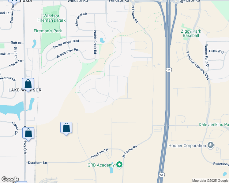 map of restaurants, bars, coffee shops, grocery stores, and more near 6570 Wolf Hollow Road in Windsor