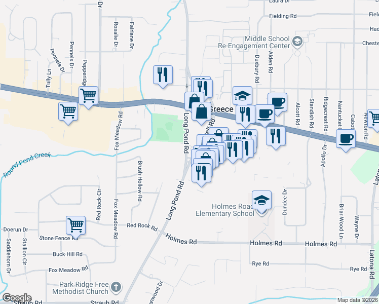 map of restaurants, bars, coffee shops, grocery stores, and more near 69 Mitchell Road in Rochester