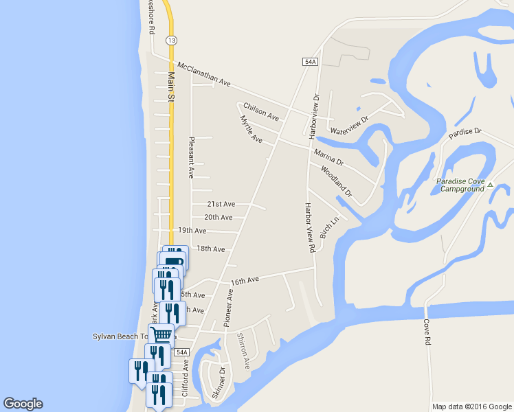 map of restaurants, bars, coffee shops, grocery stores, and more near Shady Lane in Blossvale