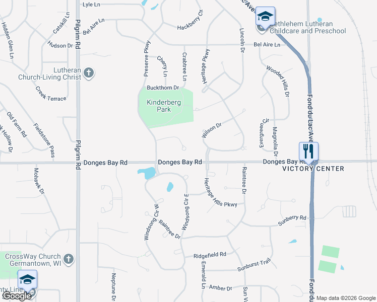 map of restaurants, bars, coffee shops, grocery stores, and more near W147N10463 Wilson Drive in Germantown