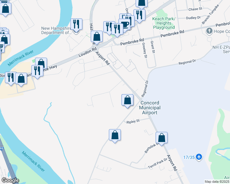 map of restaurants, bars, coffee shops, grocery stores, and more near 7 Lawrence Street in Concord