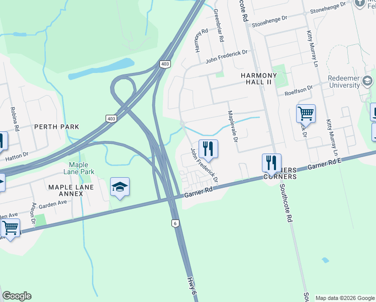 map of restaurants, bars, coffee shops, grocery stores, and more near 73 Dodman Crescent in Hamilton