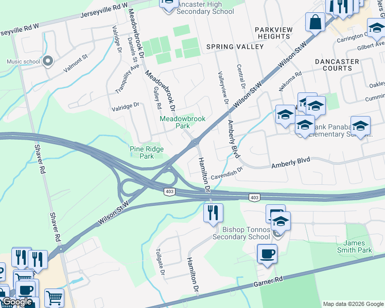 map of restaurants, bars, coffee shops, grocery stores, and more near 286 Hamilton Drive in Hamilton