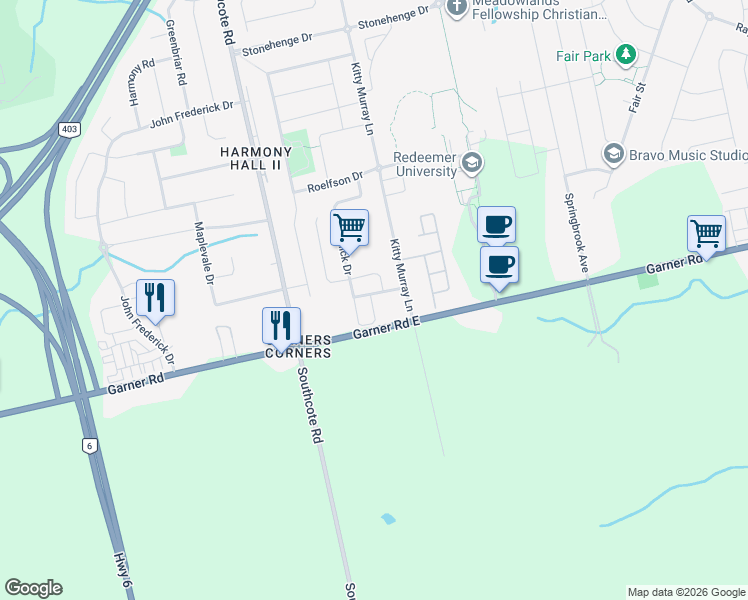 map of restaurants, bars, coffee shops, grocery stores, and more near 7 Hepworth Crescent in Hamilton