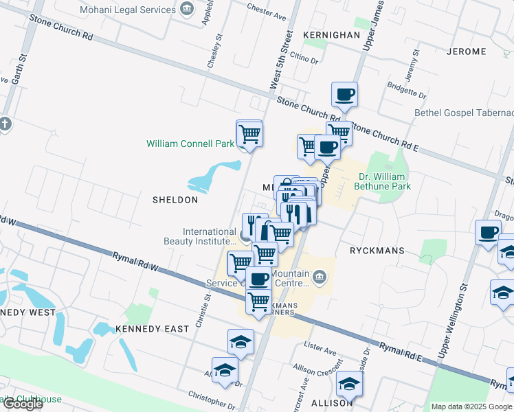 map of restaurants, bars, coffee shops, grocery stores, and more near 4 Santa Barbara Lane in Hamilton