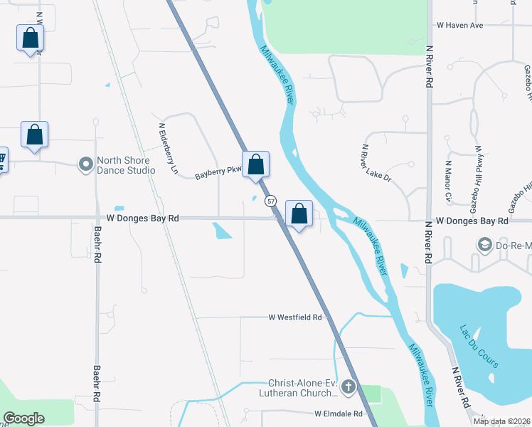 map of restaurants, bars, coffee shops, grocery stores, and more near 10401 North Cedarburg Road in Mequon