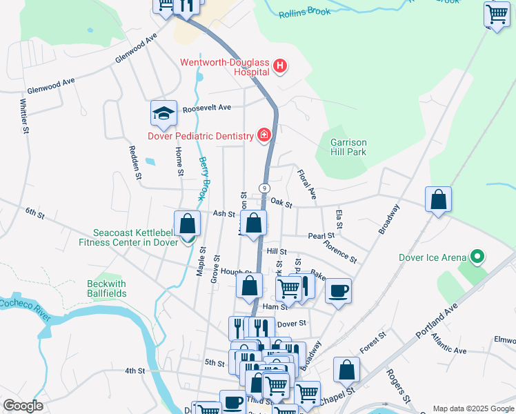 map of restaurants, bars, coffee shops, grocery stores, and more near in Dover