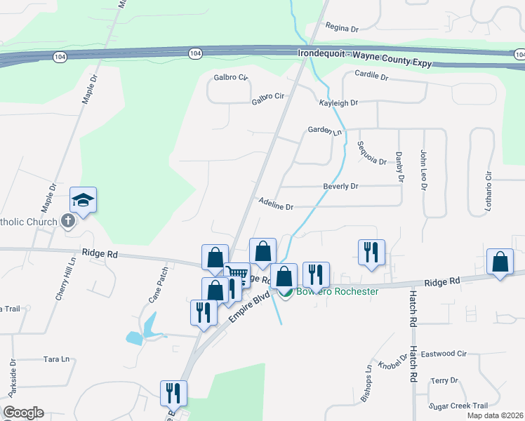 map of restaurants, bars, coffee shops, grocery stores, and more near 990 Gravel Road in Webster