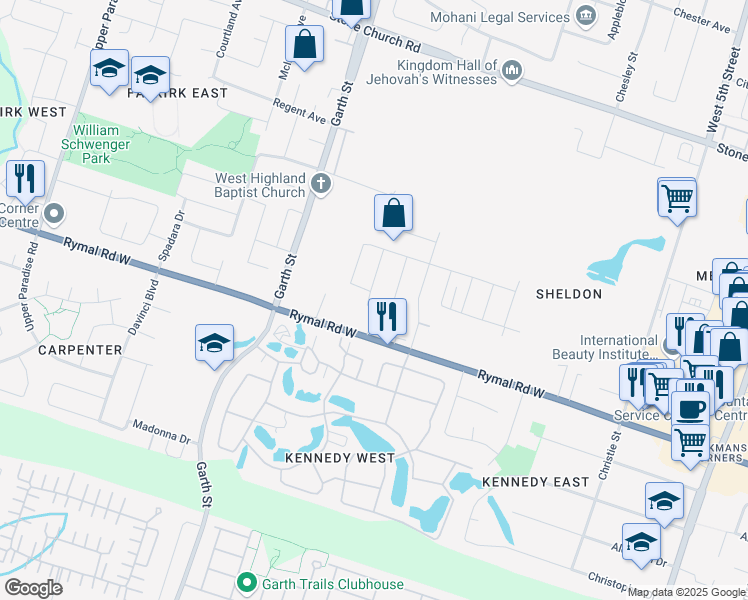 map of restaurants, bars, coffee shops, grocery stores, and more near 81 Morning Mist Drive in Hamilton