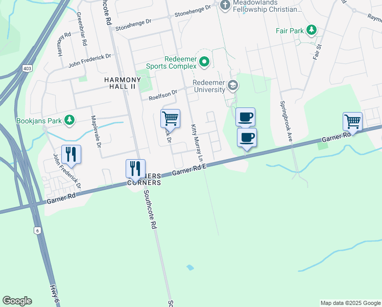 map of restaurants, bars, coffee shops, grocery stores, and more near 15 Emick Drive in Hamilton