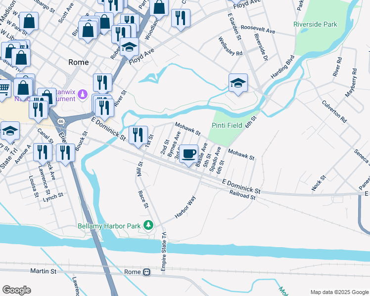 map of restaurants, bars, coffee shops, grocery stores, and more near 115 3rd Street in Rome