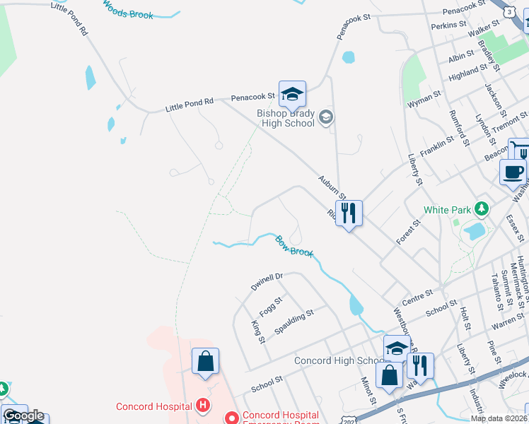 map of restaurants, bars, coffee shops, grocery stores, and more near 63 Ridge Road in Concord
