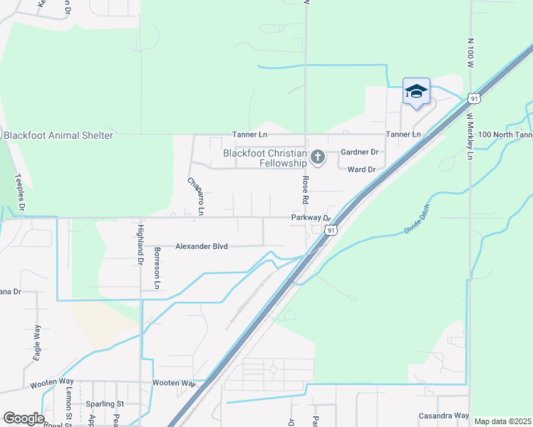 map of restaurants, bars, coffee shops, grocery stores, and more near 2300 Windsor Court in Blackfoot