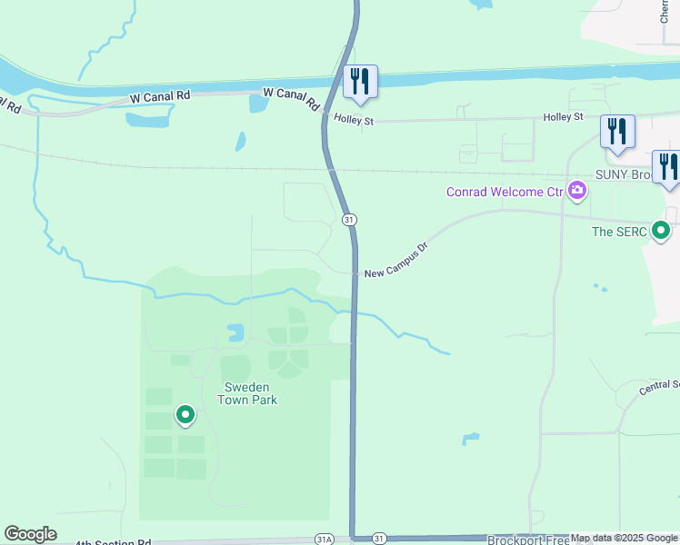 map of restaurants, bars, coffee shops, grocery stores, and more near Persistence Path in Brockport
