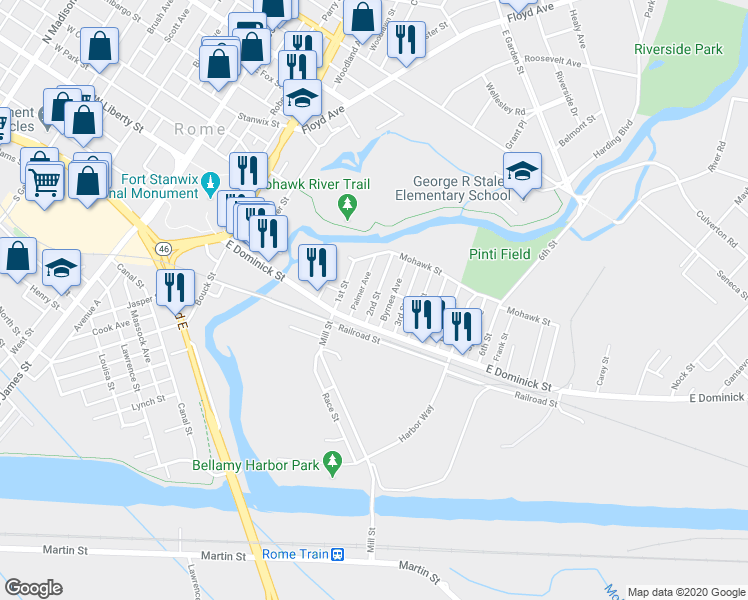 map of restaurants, bars, coffee shops, grocery stores, and more near 113 2nd Street in Rome