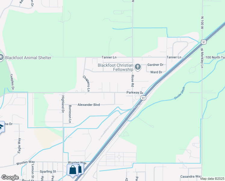 map of restaurants, bars, coffee shops, grocery stores, and more near 2300 Windsor Court in Blackfoot
