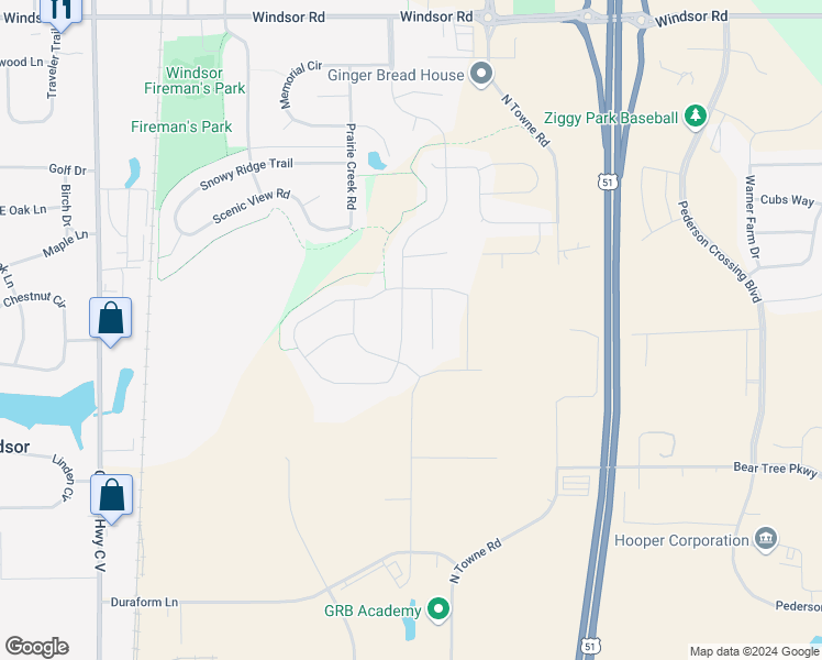 map of restaurants, bars, coffee shops, grocery stores, and more near 6570 Wolf Hollow Road in Windsor