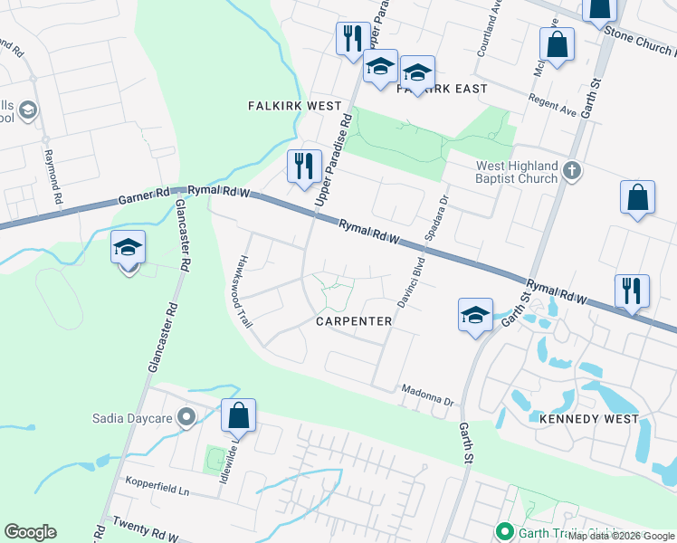 map of restaurants, bars, coffee shops, grocery stores, and more near 3 Pavel Place in Hamilton