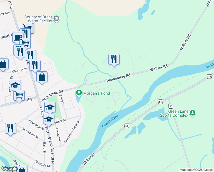 map of restaurants, bars, coffee shops, grocery stores, and more near 16 Blaney Street in Brant