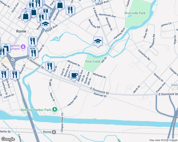 map of restaurants, bars, coffee shops, grocery stores, and more near 198 Spado Ave in Rome