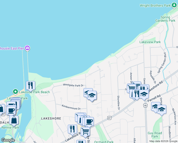 map of restaurants, bars, coffee shops, grocery stores, and more near 83 Simpson Road in St. Catharines
