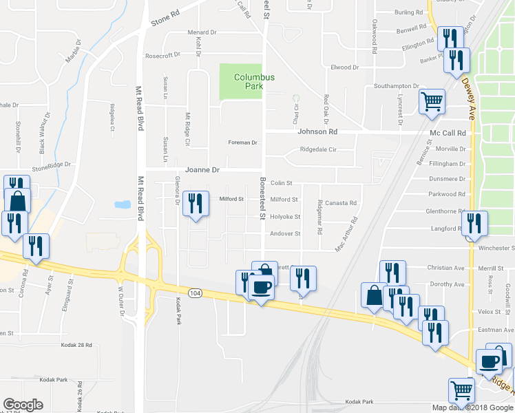 map of restaurants, bars, coffee shops, grocery stores, and more near 209 Bonesteel Street in Rochester