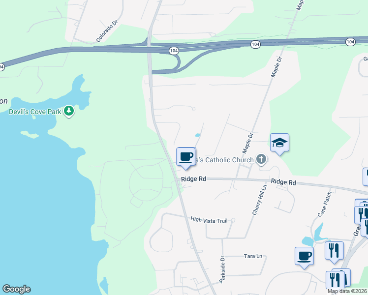 map of restaurants, bars, coffee shops, grocery stores, and more near 1012 Bay Road in Webster