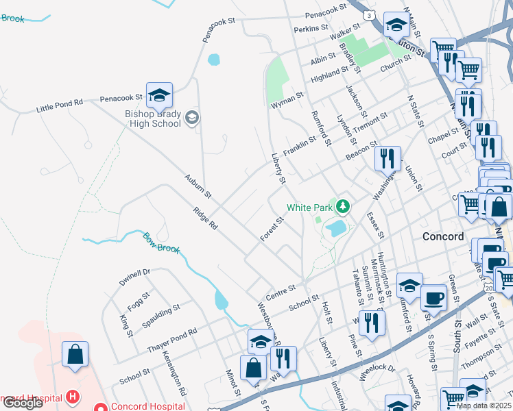 map of restaurants, bars, coffee shops, grocery stores, and more near 16 Chestnut Court in Concord