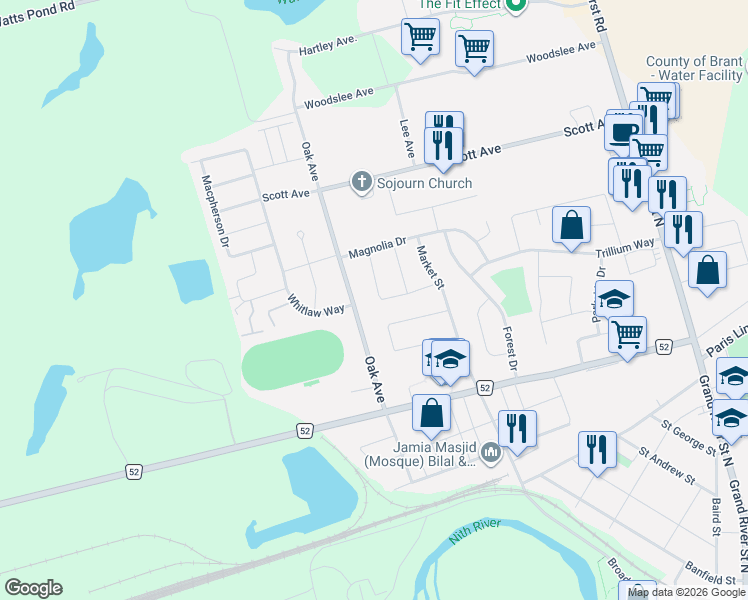 map of restaurants, bars, coffee shops, grocery stores, and more near 40 Abeles Avenue in Brant