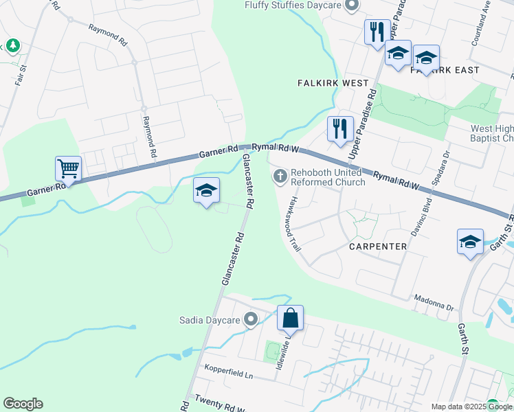 map of restaurants, bars, coffee shops, grocery stores, and more near 81 Glancaster Road in Hamilton