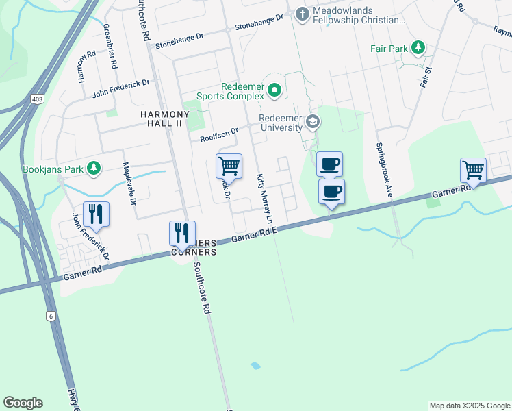 map of restaurants, bars, coffee shops, grocery stores, and more near 12 Emick Drive in Hamilton