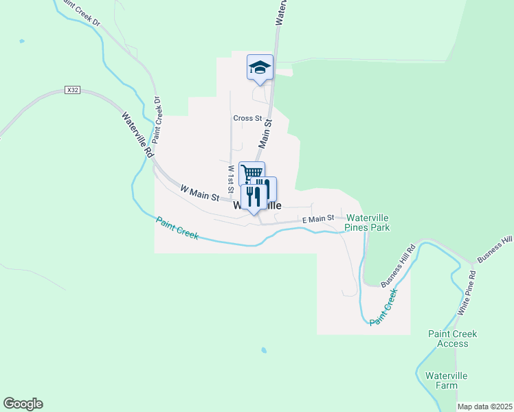 map of restaurants, bars, coffee shops, grocery stores, and more near in Waterville