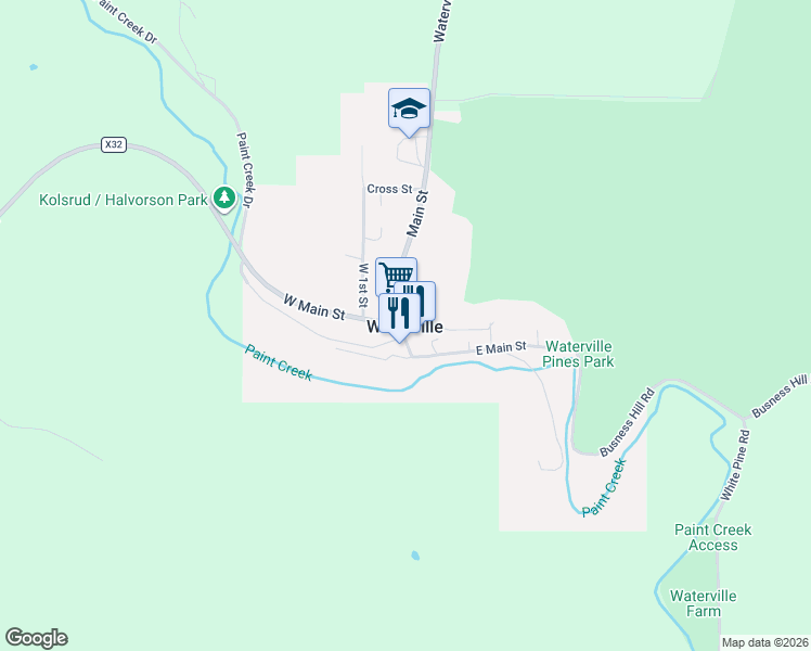 map of restaurants, bars, coffee shops, grocery stores, and more near in Waterville